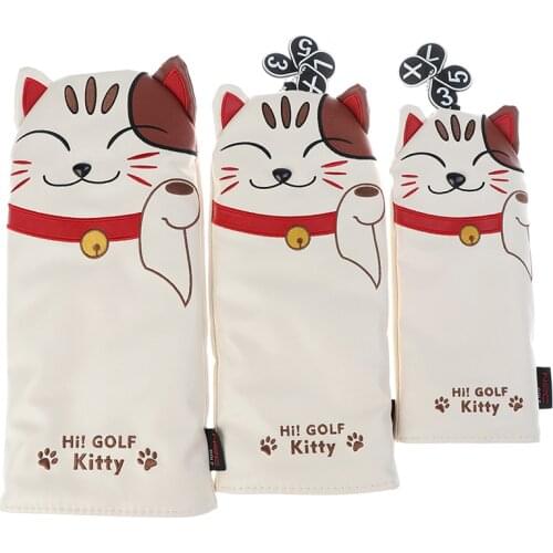 Cartoon Animal Cat Lucky Kitty Golf Club Head Covers Headcover Driver Fairway Wood Hybrid Covers Set