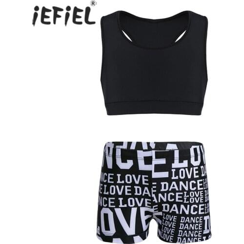 Baby Girl Children Sportwear Kids Girl Ballet Dance Gym Workout Vest Crop Tops Letters Printed Shorts Children Girl Clothing Set