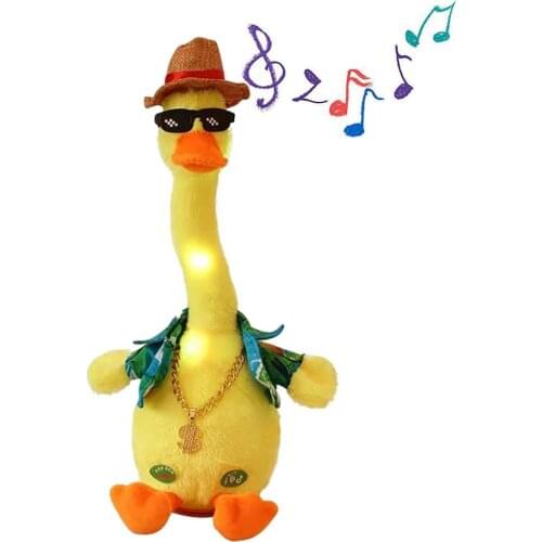 Electric Duck Doll Musical Stuffed Animal Toy Singing Waving Duck Plush Toy Gift for Kids Boys Girls