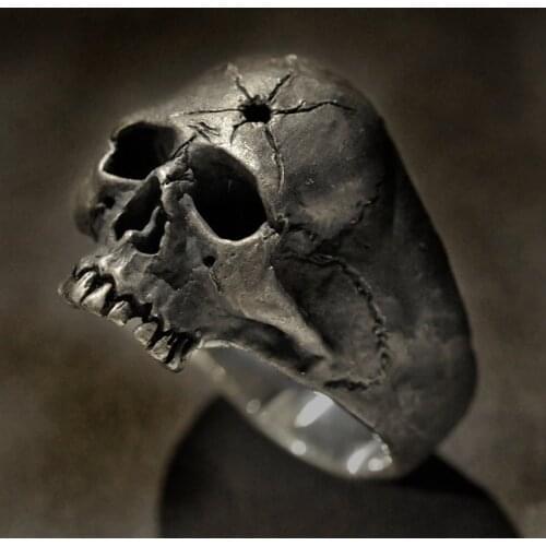 FDLK Vintage Heavy Metal Skull Ring For Men Gothic Punk Hammer Hole Devil Skull Ring Retro Mens Rock Biker Jewelry Wholesale