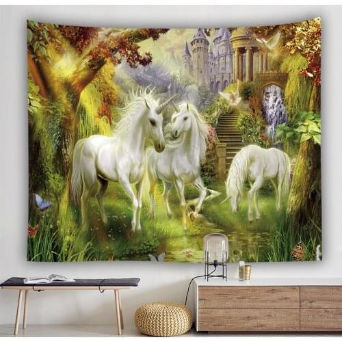 Dream Unicorn Tapestry Wall Hanging Anime Horse Moon Night Sky Hippie Boho Trippy Tapestry Aesthetic Room Decor Kids Carpet Gift