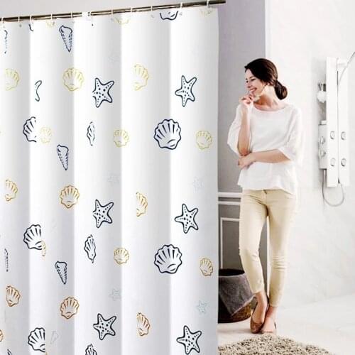 GY3560 Yellow Sea Sheel Shower Curtains Bath Waterproof Mildewproof Hanging Hooks Bathroom
