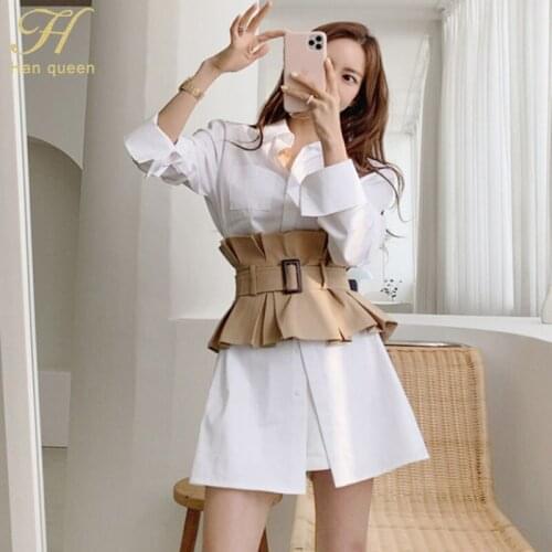 H Han Queen Korean Fashion 2-Piece Set Dresses 2021 New Business Office Vestidos Elegant Simp Wear Work Party Women Shirt Dress