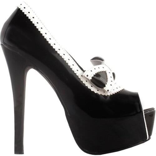 LF80870 SHOW STORY Women Sexy Peep Toe Two Tone Eyelets Bow Platform Stiletto Heel Dress Pumps