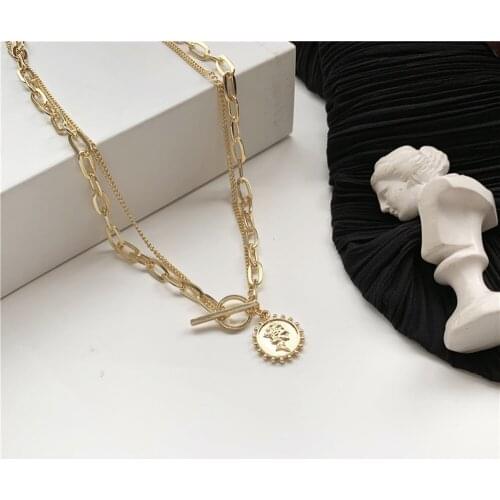 Fashionable Exaggerated Double Necklace Female Tide Simple Metal Chain Pendant Collarbone Chain