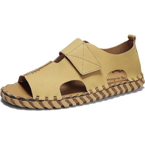 Summer Leather Sandals Men Outdoor Beach Sandals Flat Comfortable Fashion Mens Breathable Water Trekking Shoes 2020 Large Sizes