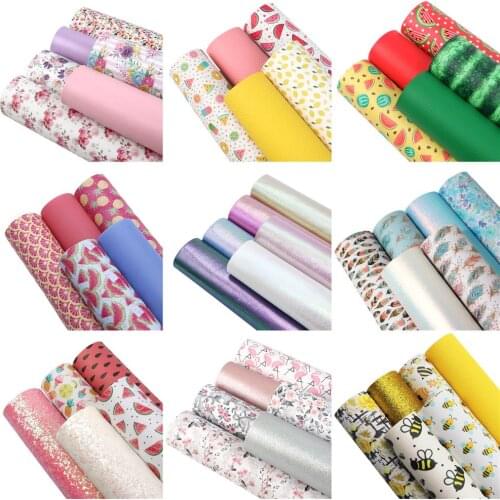 Floral Fruit Printed Pattern Faux Synthetic Leather Set For Kids Hair Bows Earrings DIY Home Gift Decor Handmade Crafts Vinyl