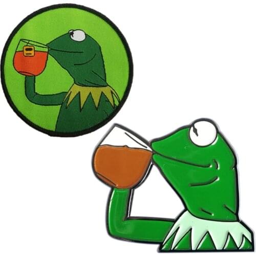 Kermit The Frog Sipping Tea Embroidered and Pin Set