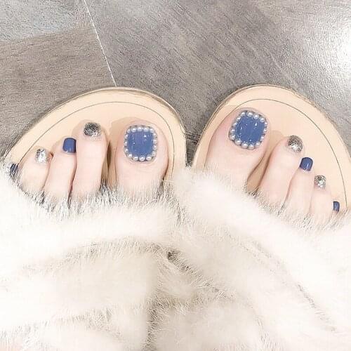 Toe Nail Patch Blue Glitter Pearl Decoration Glue Models Gifts for Girls SK88