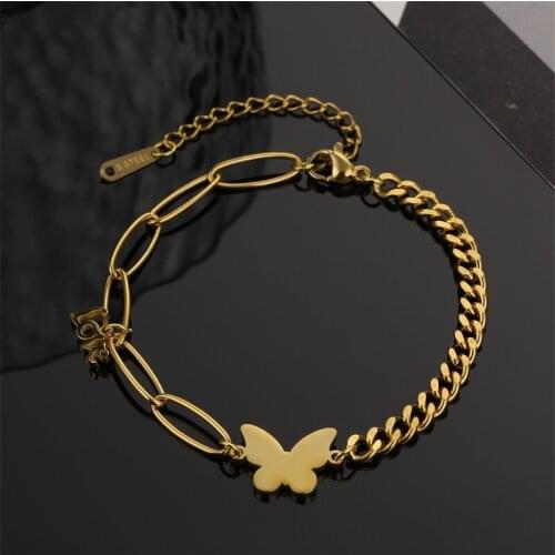 Stainless Steel Gold Plated Irregular Chain Butterfly LOVE Letter Chain Bracelet Jewelry Bohemia Butterfly Bracelet For Women