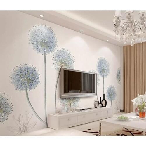 Newest 8d Hand-painted Dandelion Wall paper Mural 3D Simple but Elegant Wallpaper sticker paper For Living Room Wall Murals Deco