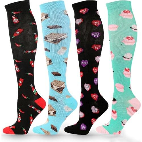 New Womens Nurse Compression Socks With Print Cake Chili Chocolate Anti-Fatigue Pain Relief Sports Bike Men Original Socks