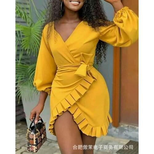 New Womens Long-sleeved Pleated Waist Dress