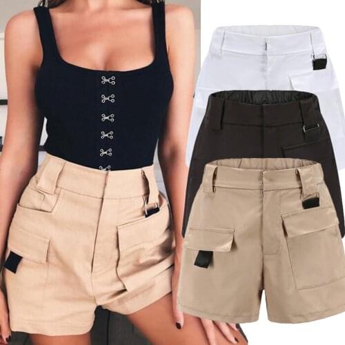 Solid High waisted Pockets Work shorts harajuku Streetwear Bermuda Fashion Casual Shorts Womens Drop Shipping Szorty