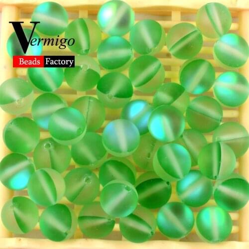 Wholesale Dull Polished Green Austrian Crystal Natural MoonStone Matte Ball Beads For Needlework Jewelry Making Diy Bracelet