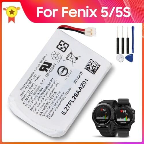 Original Watch Battery 361-00097-00 361-00096-00 361-00098-00 for Garmin Fenix 5 Fenix 5S 5X Replacement Battery 255mAh