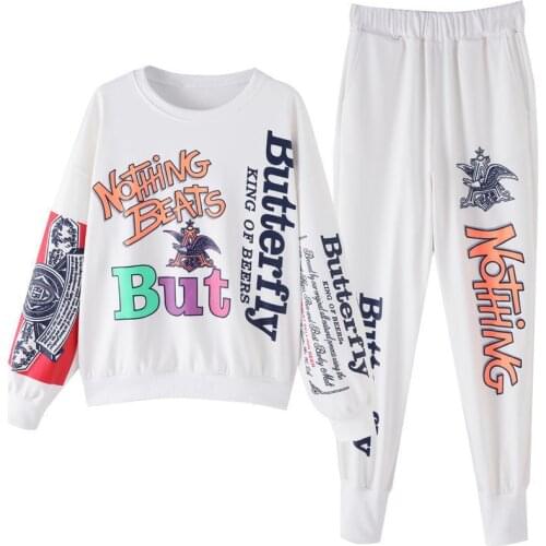 Autumn Winter 2 Piece Set Women Hoodie Pants Letter Printed Tracksuit Pullover Sweatshirt Trousers With Pockets Tracksuit Suits