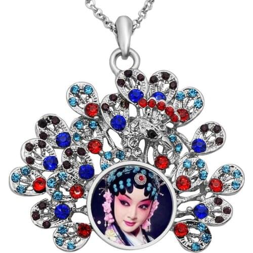 Rhinestone necklaces pendants for sublimation button Peacock pendant for women hot transfer diy accessories consumable
