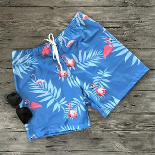Funfeliz Men Swimming Trunks Flamingo Boys Bathing Suits Men Blue Black Swimwear M-2XL Male Swimsuit Board Shorts