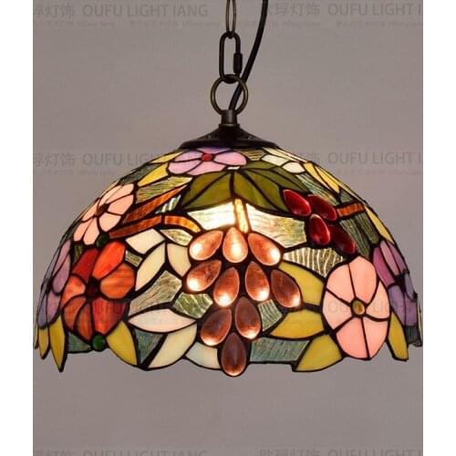12inch Tiffany Baroque grape retro stained glass pendant light restaurant bedroom living room corridor porch hanging light lamp
