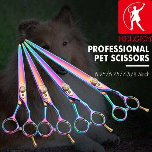 HELGEM Professional Pet Grooming Scissors 6.25/6.75/7.5/8.5 inch Colorful Straight Cutting Shear Japan 440C
