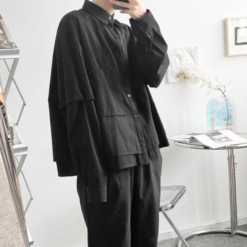 S-6XL! The new spring design feeling cargo day holiday two loose shirt stylish man dark personality long sleeve shirt