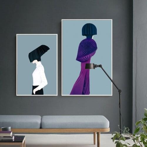 Modern Abstract Blue Background Woman Profile Art Print Nordic Poster Wall Art Canvas Painting Wall Pictures Living Room Decor