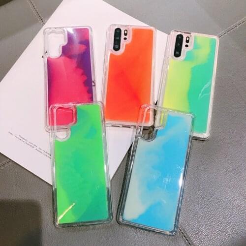 Luminous Neon Sand Phone Case for Huawei P30 P20 Pro Mate 20 Lite Case Glow In The Dark Liquid Glitter Quicksand Case Cover Capa