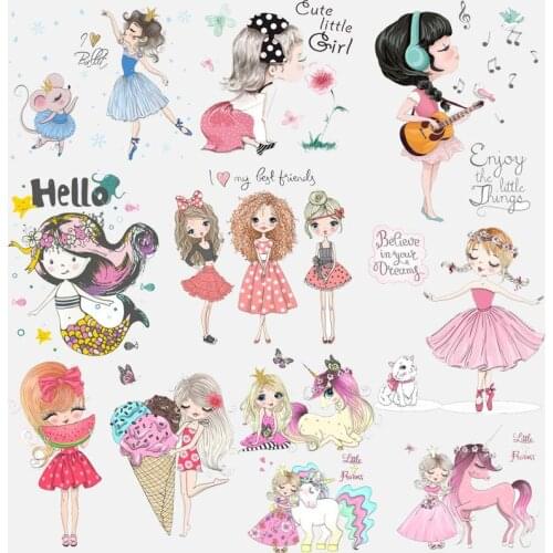Beautiful Girls Thermal Stickers Iron On Transfer For Clothing Unicorn Heat Transfers For Clothes Applique For Diy T-shirt Dress