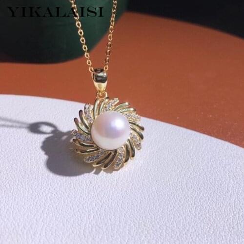 YIKALAISI 925 Sterling Silver Necklaces Jewelry For Women 9-10mm Oblate Natural Freshwater Pearl Pendants 2021 Wholesales
