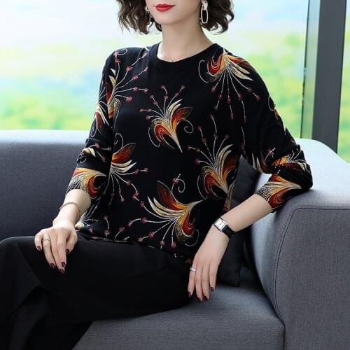 Thin sweater female 2020 autumn sweater womens round neck pullover shirt long sleeve loose printed sweater