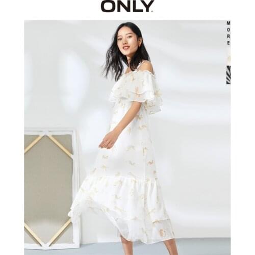 ONLY summer fashion temperament one-shoulder printed chiffon long dress women | 120207560
