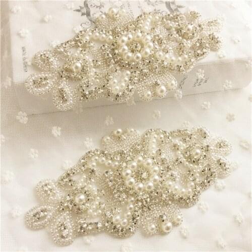 1Pcs 16*6.5/19*10CM Silver Limitation Pearls Rhinestone Applique For DIY Garments Decoration Crystal Strass Sticker Patch