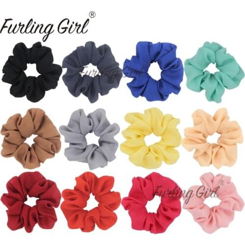 Furling Girl 1PC Solid Color Chiffon Hair Elastics Scrunchies Chiffon Women Hair Accessories Hair Ties for Girl