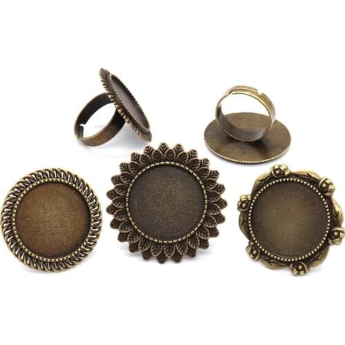 1pcs Fit 20mm Round Glass Antique Silver Bronze Plated Brass Adjustable Ring Settings Blank/Base making for jewelry
