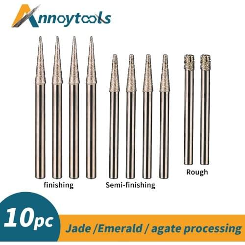 10pcs Jade carving knife Engraving tool set for Jade, agate, Emerald carving Shank Diamond grinding head