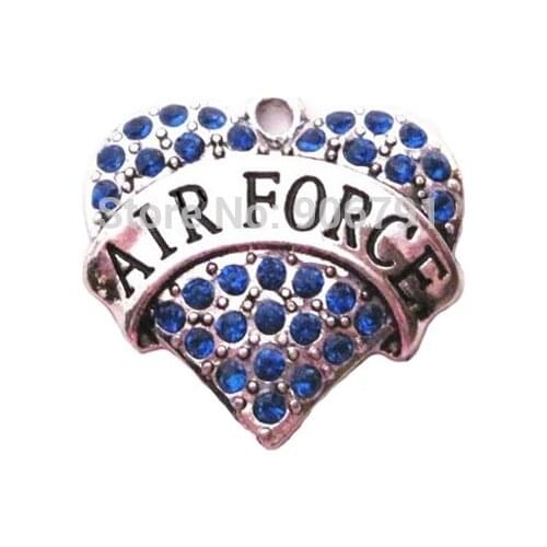 100pcs a lot rhodium plated fashion Air Force blue Crystal Heart Pendant(A100053)