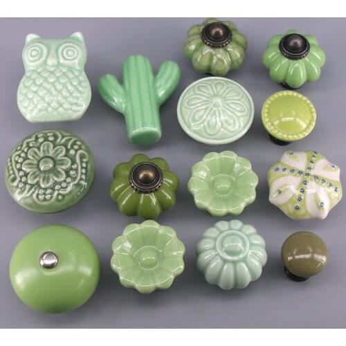 1x Green color series Ceramic Knobs Dresser Drawer Cabinet Handle Pulls / CuteKitchen Cupboard Knob Furniture Hardware