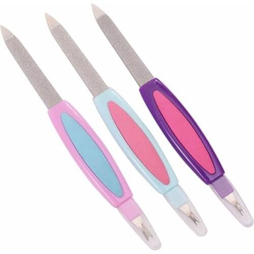 2 Ended Nail Pusher Nail File Cuticle Remover Trimmer Sanding Nail Art Buffer Polish Tool For Manicure Files