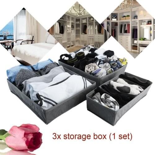 3pcs/set Folding Multifunction Underwear Bra Socks Ties Divider Closet Container Makeup Cosmetic Storage Box Organizer