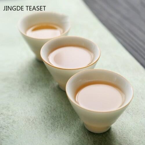 Hand Painted White porcelain Small Teacup Home Solid color Tea Bowl Teaware Accessories Single cup Master Cup Drinkware 60ml