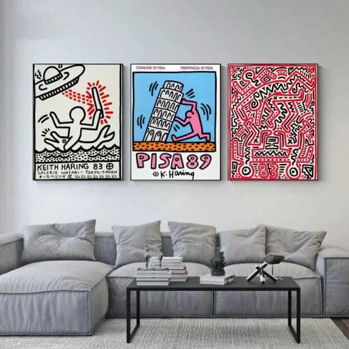 Abstract Vintage Exhibition Haring Art Posters and Prints Canvas Painting Wall Pictures Cafe Home Room Decor Decorative Picture