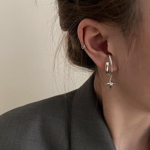 AOMU 2021 Punk Metal Geometric Star Glitter Shiny Simple Ear Bone Clip Without Pierced Earrings for Women Men Party Jewelry