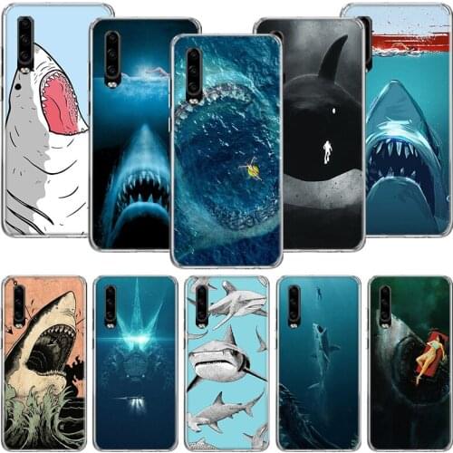 Ocean Monster Shark Swimming Phone Case For Huawei P30 P40 P20 P10 Mate 20 10 30 Lite Pro P Smart Z Plus Printing Cover Coque Sh