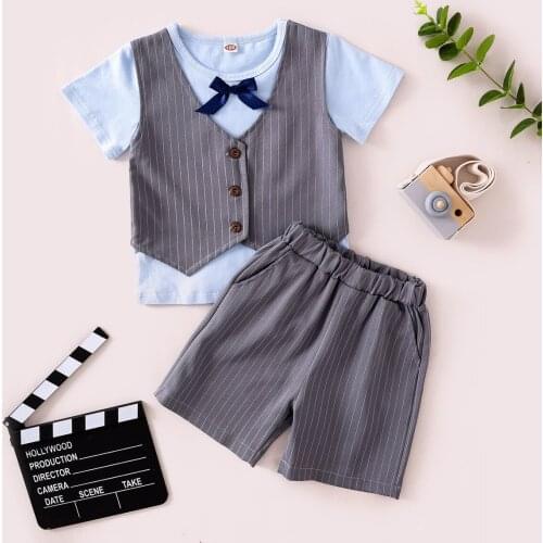 Childrens European and American gentlemen boys' short sleeve Bow Tie Suit 2-piece suit 2-piece shorts suit