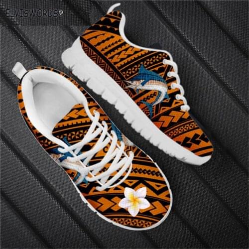 ELVISWORDS Polynesian African Tribal Pacific Tuna Print Comfortable Womens Air Mesh Sneakers Casual Ladies Flat-Shoes Footwear