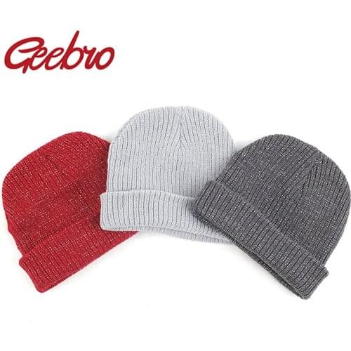 Geebro Women Handmade Knitted Beanie Hat Unisex Man Baggy Slouchy Beanies Skullies Thick Warm Caps Vogue Male Female Bonnets