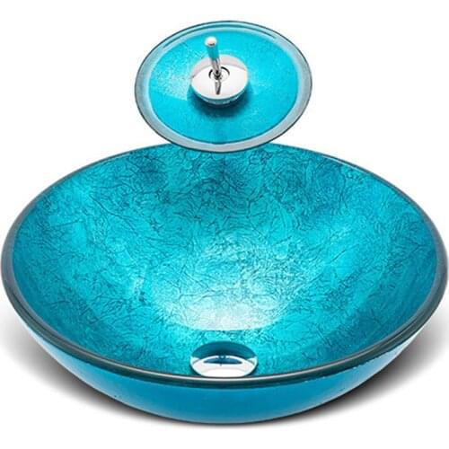 European style art basin household wash basin tempered glass wash basin hotel wash basin Brass Waterfall Faucet Washroom basin