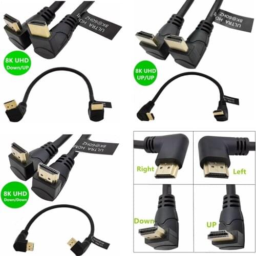 8K HDMI-compatible 2.1 Cable UP & Down 90 Degree Elbow Angle cable 8K@ 60HZ for TV PC Projector PS3 PS4 Laptop 0.3M 0.6M 1.8M