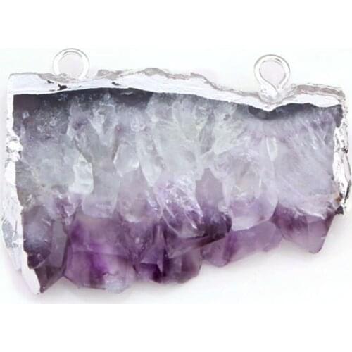KFT Natural Irregular Square Mineral Healing Crystal Quartz Amethysts Druzy Stone Pendant Chakra Reiki Pionted Pendant Jewelry